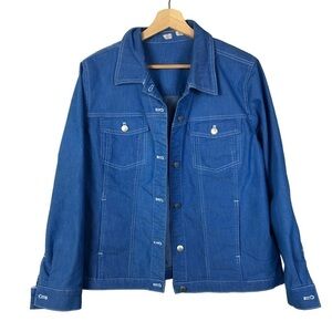 Denim & Co Indigo Blue Wash Button Down Trucker Jean Jacket M